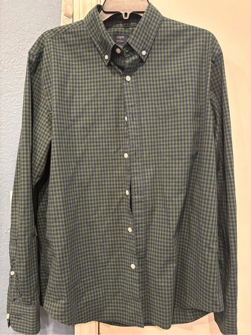 J. Crew Green and Navy Gingham Button-Down Shirt